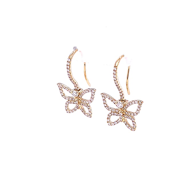 0.70 carat diamond butterfly designed earrings in yellow gold