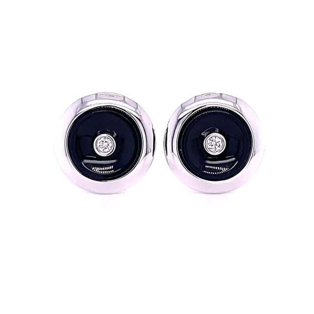 Boutons de manchette en platine avec onyx et un diamant central