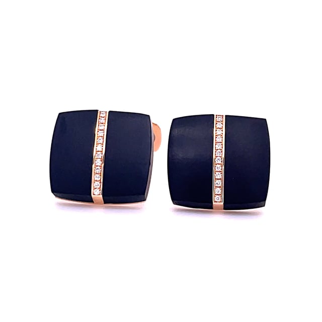 Red golden cufflinks with onyx and diamonds