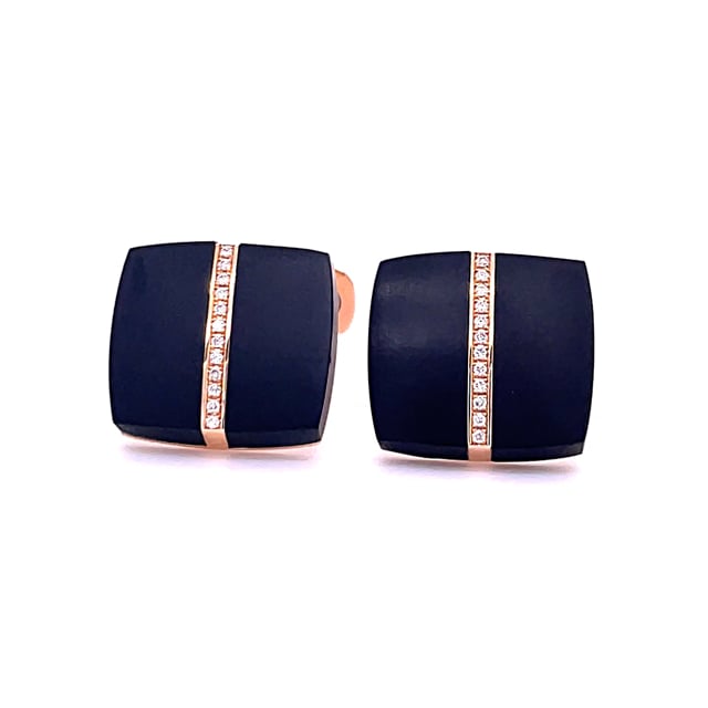 Red golden cufflinks with onyx and diamonds