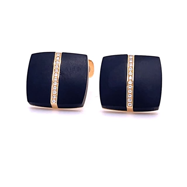 Yellow golden cufflinks with onyx and diamonds