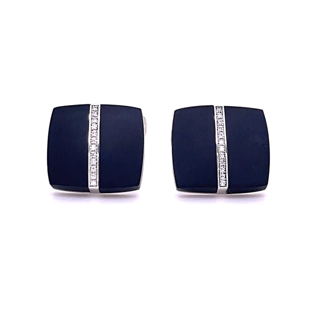 White golden cufflinks with onyx and diamonds