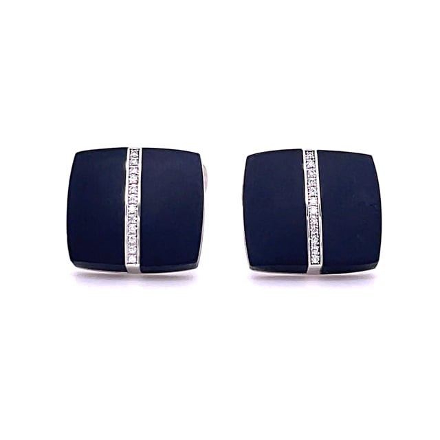 Gemelos en oro blanco con ónix y diamantes