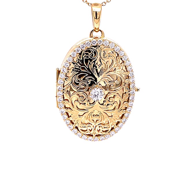 1.70 Karat Design Medaillon mit kleinen runden Diamanten aus Gelbgold