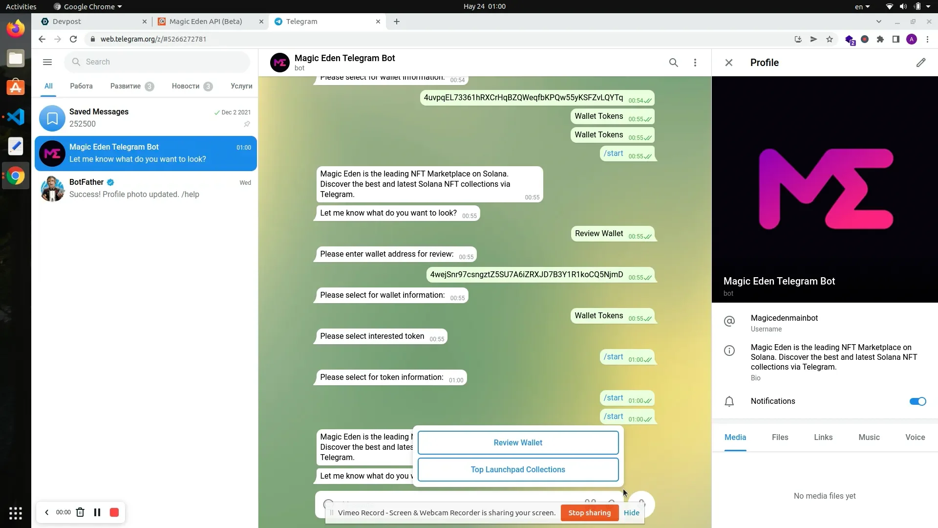 Magic Eden Telegram Bot