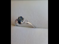 Unheated Teal Sapphire Ring Oval Teal Sapphire and Diamonds Ring