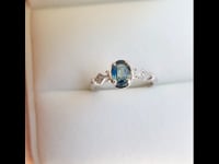 Natural unheated Teal Sapphire Ring Oval Cut Teal Sapphire and Diamond Ring