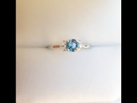 Unheated Teal Sapphire and Diamonds Ring in 14K White Gold 1982525