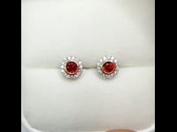 Natural Unheated Ruby Earrings with Diamond Halo Stud Earrings 18K Gold 1982391