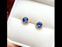 Vivid Royal Blue Sapphire and Diamond Earrings 2.72 Total Carat Weight Natural Ceylon Sapphire Stud Earrings 1982508