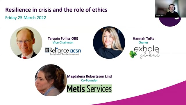 Friday 25 March 2022 - Resilience in crisis and the role of ethics