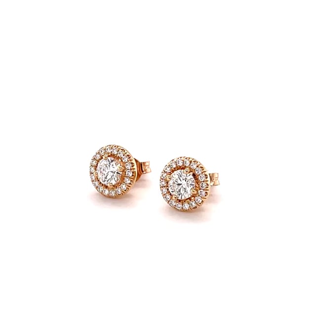 1.00 carat diamond halo earrings in red gold