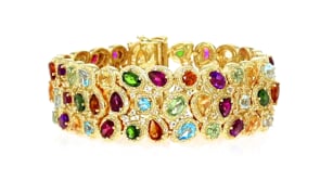27.00 ct. t.w. Multi-Gemstone Three-Row Bracelet in 18kt Gold Over Sterling