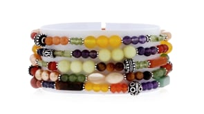 Multi-Gemstone Bali-Style Jewelry Set Five Beaded Stretch Bracelets with Sterling Silver