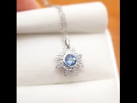 Cornflower Blue Sapphire and Diamonds Flower Pendant in 18K White Gold 1982380