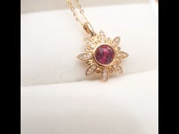 Orangy Red Sapphire and Diamonds Flower Pendant in 18K Yellow Gold 1982378