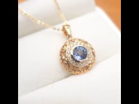 Natural Unheated Blue Sapphire and Diamond Pendant in 18K Yellow Gold 1982379