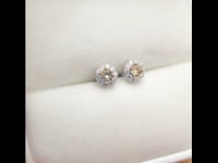 Natural Yellow Sapphire Halo Stud Earrings in 9K Gold 1982503