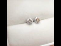 Natural Yellow Sapphire Halo Stud Earrings in 9K Gold 1982503