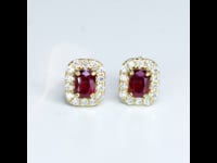 Natural Ruby and Diamond Halo Studs Earrings 18K Yellow Gold 1982510