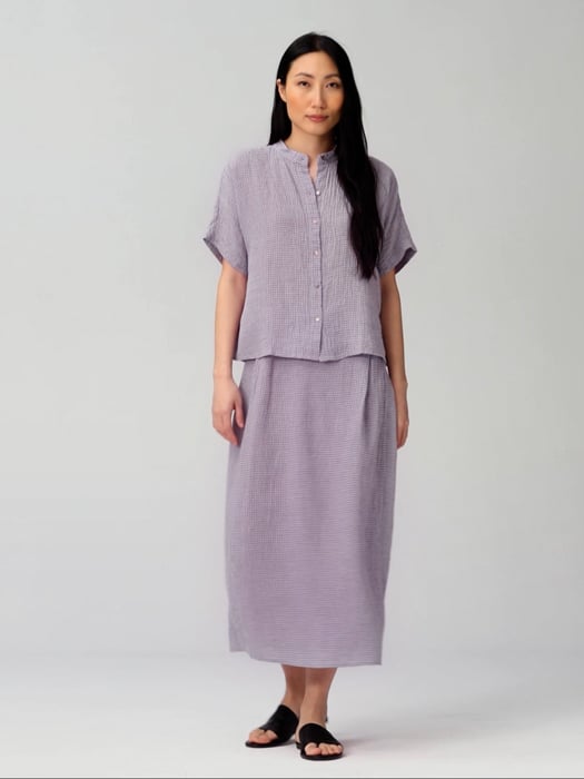 Puckered Organic Linen Short-Sleeve Shirt | EILEEN FISHER Puckered Organic Linen Short-Sleeve Shirt | EILEEN FISHER