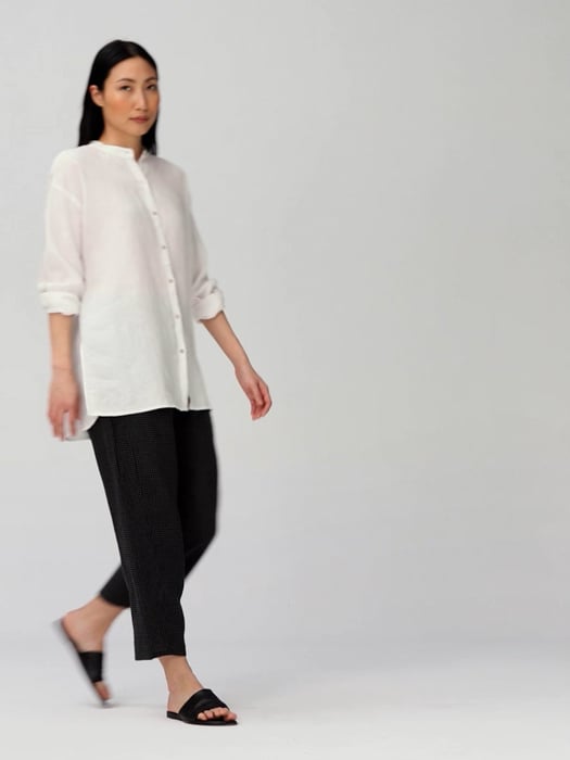 Organic Handkerchief Linen Mandarin Collar Shirt | EILEEN FISHER