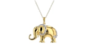 18kt Gold Over Sterling Silver Elephant Pendant Necklace with Diamond Accent