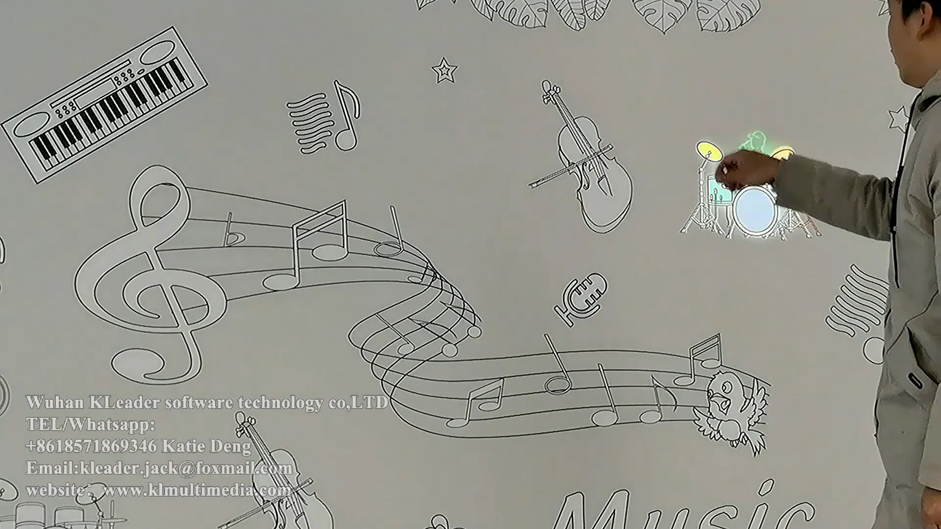 interactive projection musical instrument produces sound, wall ...