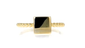 14kt Yellow Gold Single-Initial Square Beaded Ring