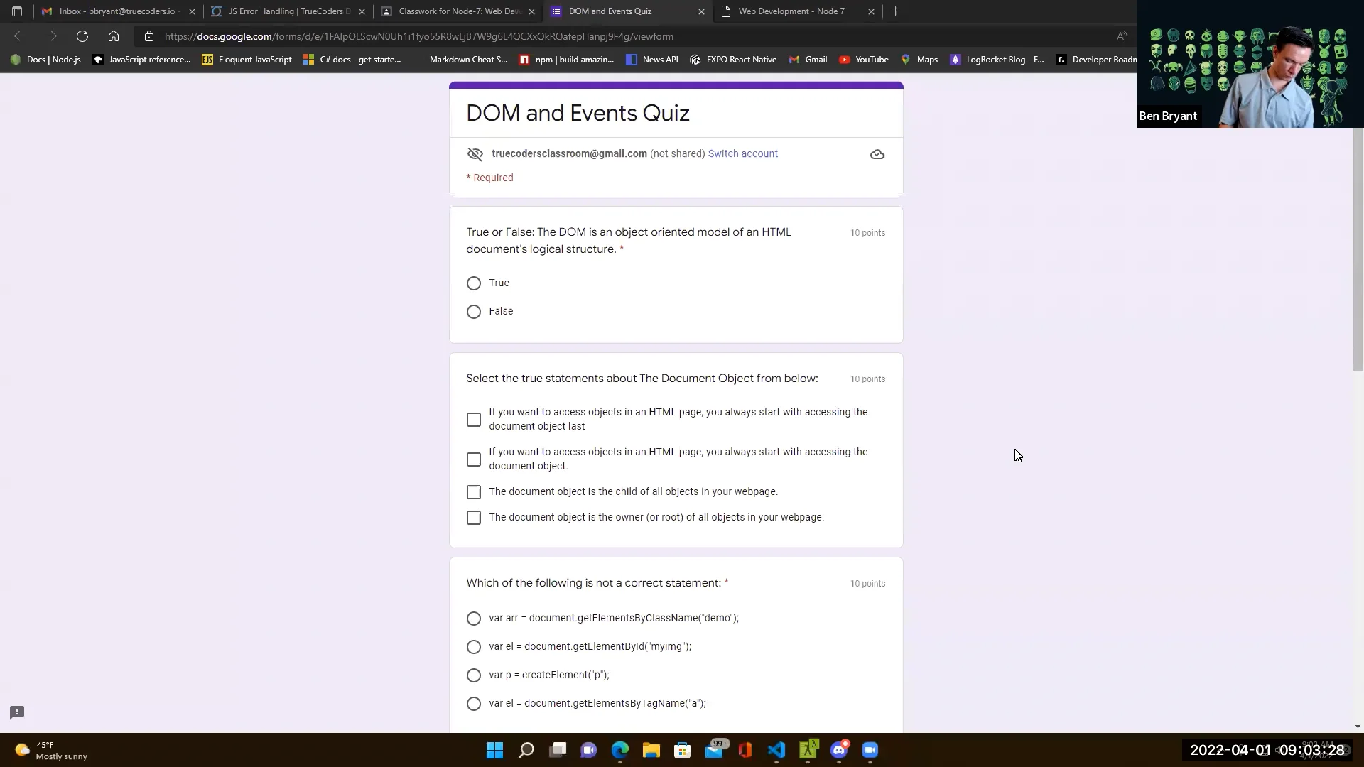 JavaScript DOM Quiz and Review on Vimeo