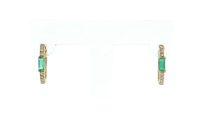 20 ct. t.w. Emerald and .11 ct. t.w. Diamond Huggie Hoop Earrings in 14kt Yellow Gold