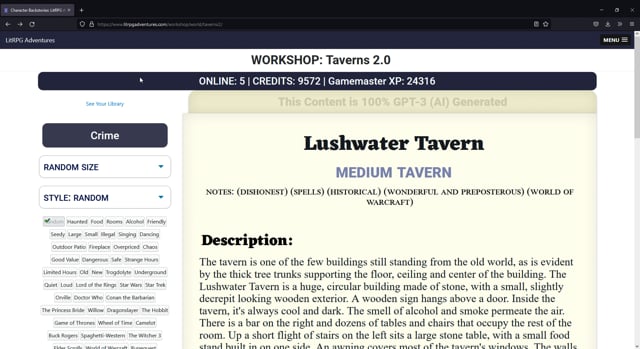 RPG Random Tavern with GPT-3 AI Vimeo