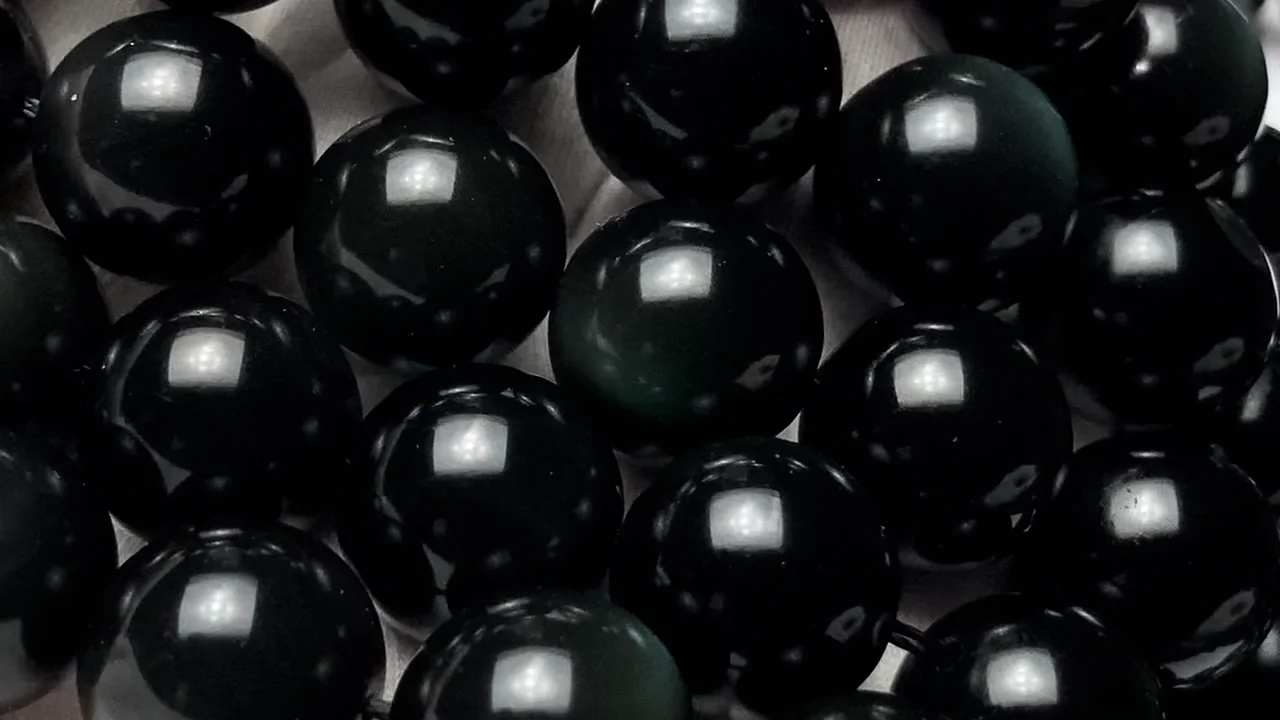 グリーンオブシディアン ラウンド14mm 半連/1連｜天然石ビーズの卸問屋