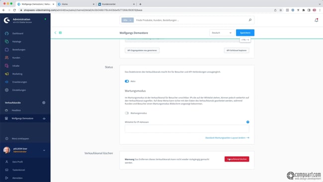 Einstellungen des Verkaufskanals