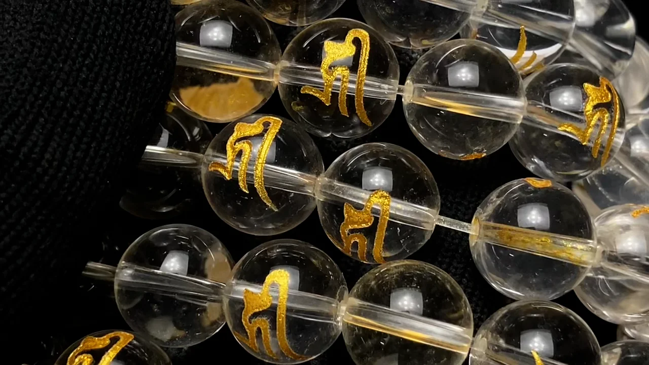 金色！キリーク（梵字）彫刻入！クリスタル ラウンド10mm・12mm