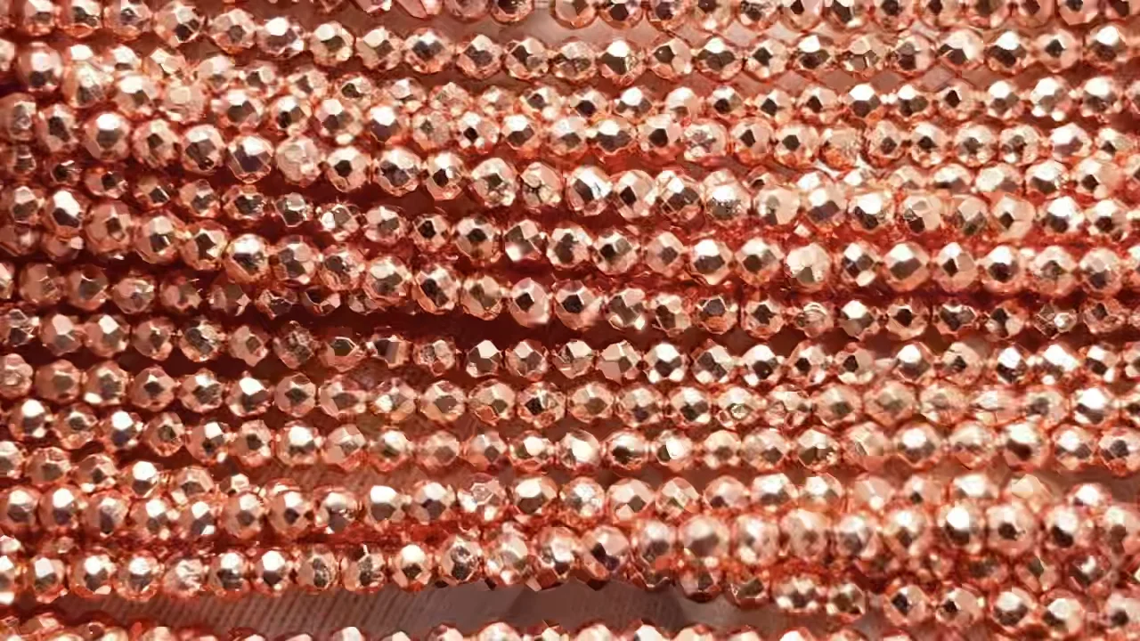 ヘマタイト 極小ラウンドカット2mm ピンクゴールドコーティング 1連 
