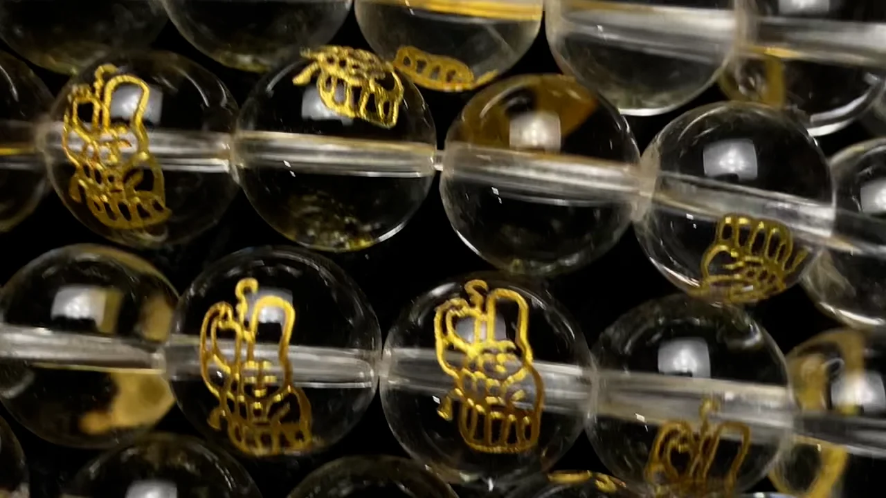 金色！七福神・福禄寿の彫刻入り！クリスタル ラウンド10mm