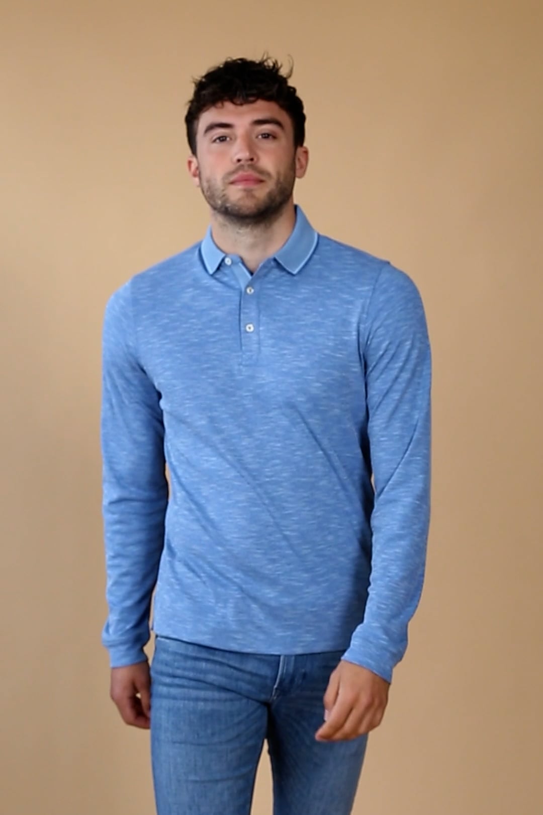 Suitable Long Sleeve Polo Blue 3485-16 Mid blue order online | Suitable