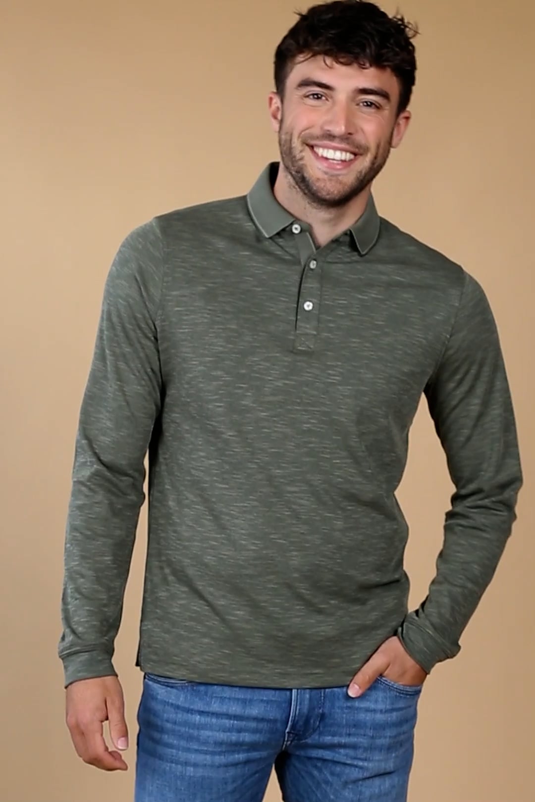 Suitable Long Sleeve Polo Green 3485-58 Olive green order online | Suitable