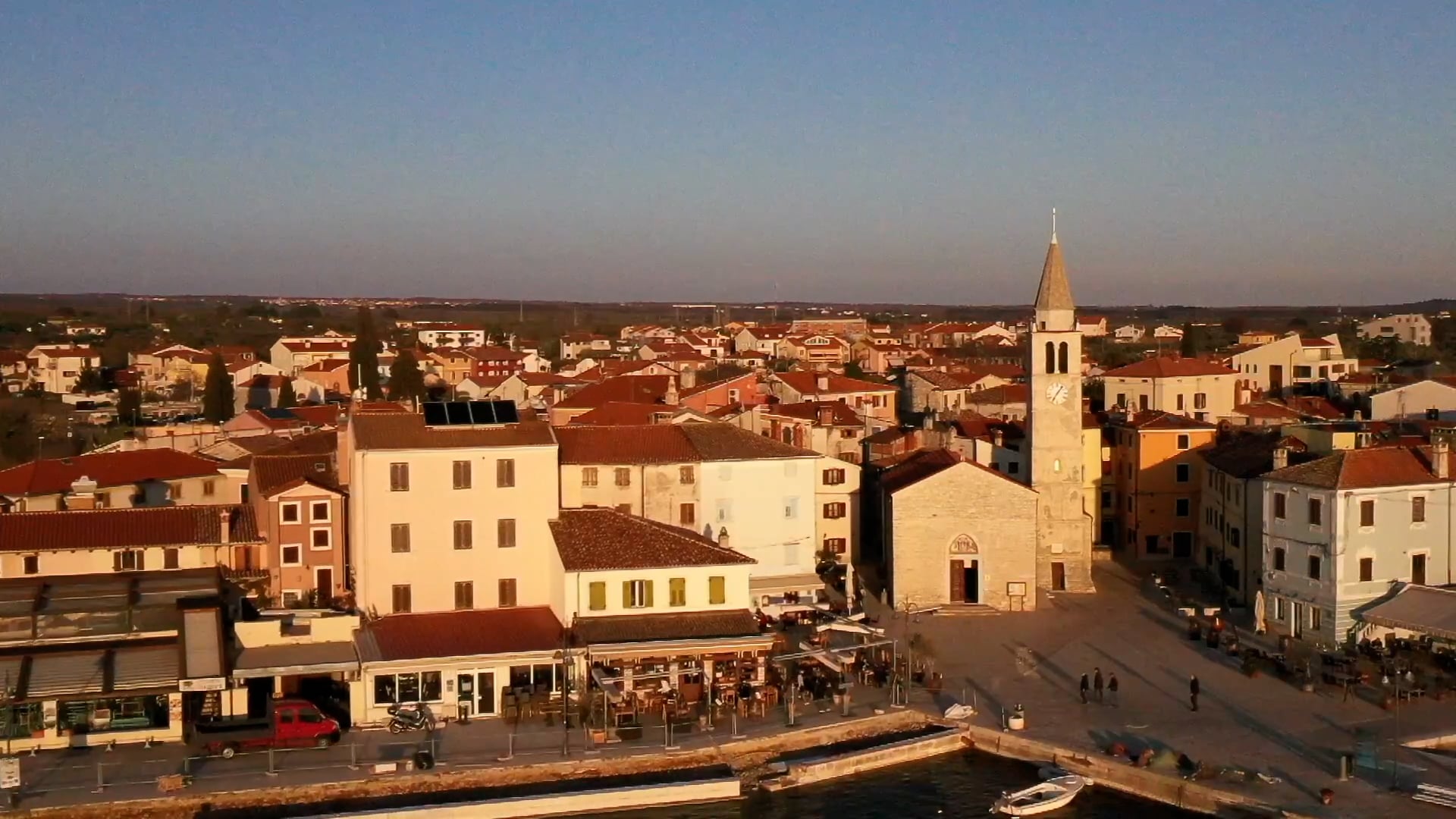 Flying near church bell tower in Fužine