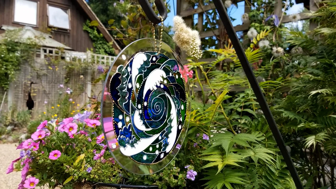 Glass Whirlpool Suncatcher, Japanese Ocean Window Ornament