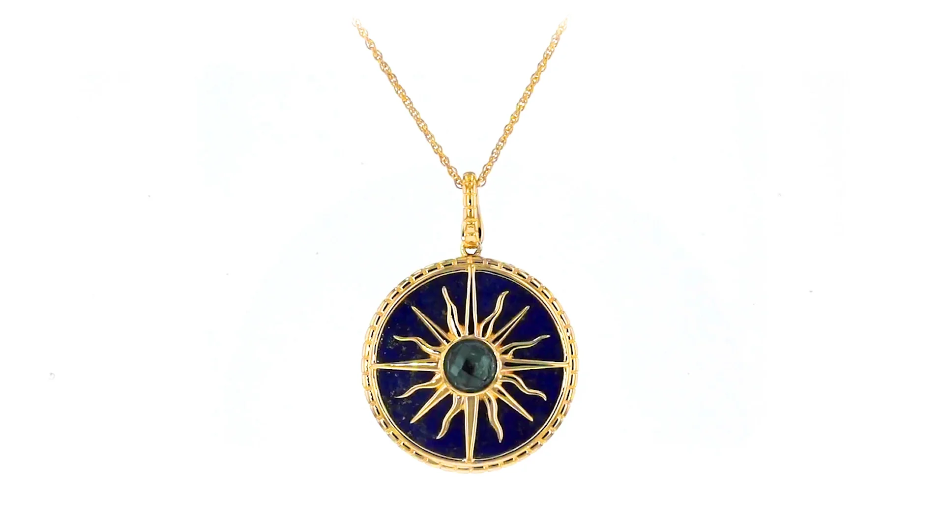 Lapis and 1.30 Carat London Blue Topaz Sun Pendant Necklace in