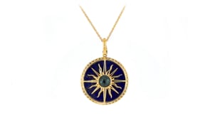 Lapis and 1.30 Carat London Blue Topaz Sun Pendant Necklace in 18kt Gold Over Sterling