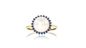 9-9.5mm Cultured Pearl and .20 ct. t.w. Sapphire Halo Ring in 14kt Yellow Gold