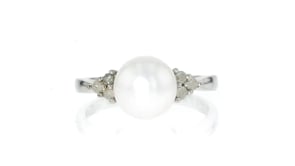 7.5-8.5mm Cultured Pearl and .13 ct. t.w. Diamond Ring in Sterling Silver
