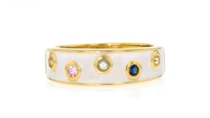 20 ct. t.w. Multicolored Sapphire and White Enamel Ring in 18kt Gold Over Sterling