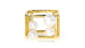 5-7mm Cultured Pearl Open-Space Cube Ring in 18kt Gold Over Sterling