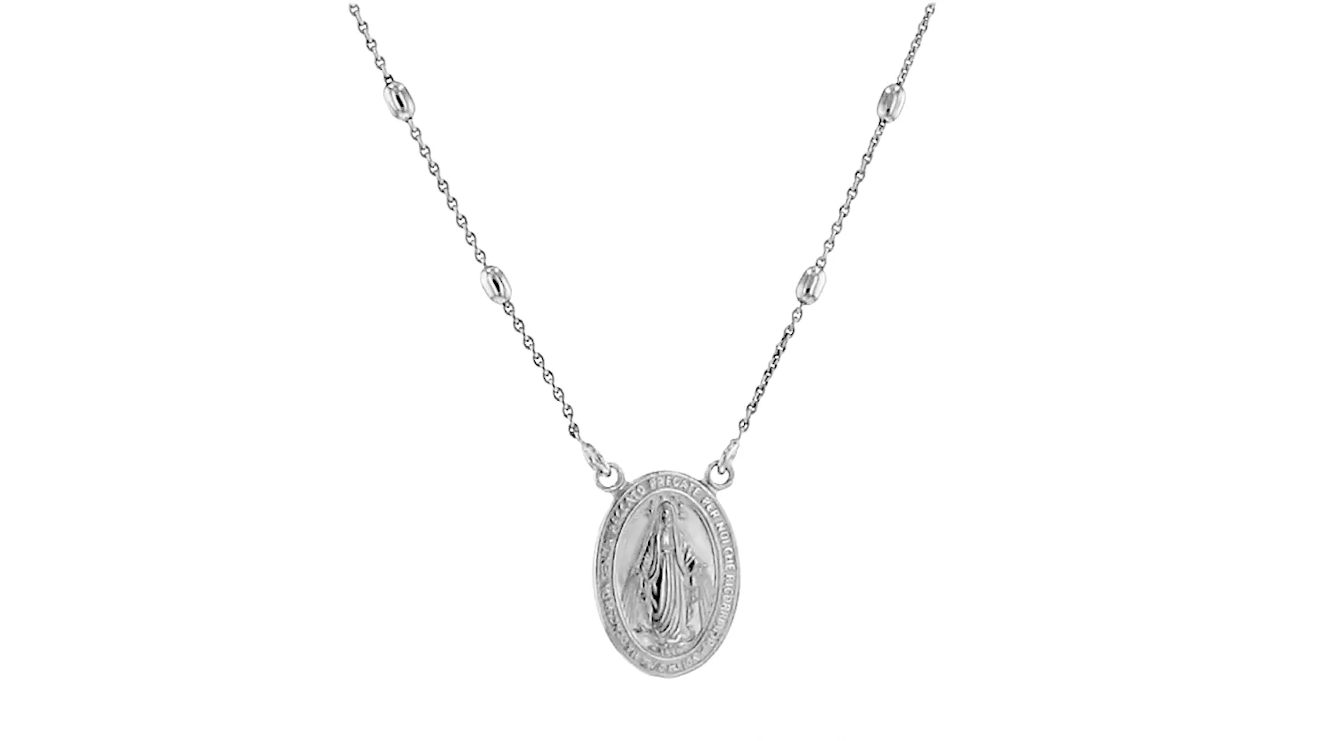Italian Sterling Silver Miraculous Medal Bead Station Necklace