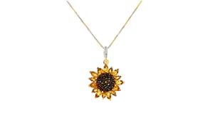 1.70 ct. t.w. Citrine and .90 ct. t.w. Smoky and White Quartz Sunflower Pendant Necklace in 18kt Gold Over Sterling