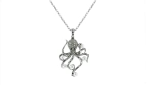 3.5-4.5mm Cultured Pearl and .19 ct. t.w. Diamond Octopus Pendant Necklace in Sterling Silver